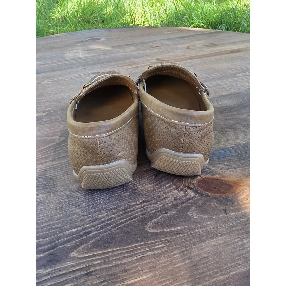 US 2- Kohl's Paxton Cognac Boys' Brown Loafer Slip-On Shoes Metal Bar